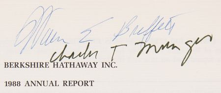 Lot #101 Warren Buffett and Charlie Munger Signed 1988 Berkshire Hathaway Annual Report - Image 2