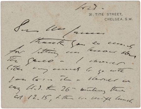 Lot #287 John Singer Sargent Autograph Letter Signed - Image 2