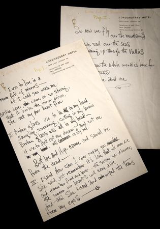 Lot #428 Jimi Hendrix Handwritten Working Lyrics for 'Room Full of Mirrors' - Image 1