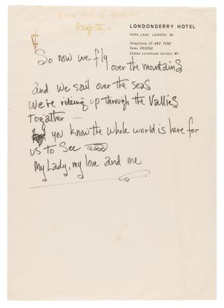 Lot #428 Jimi Hendrix Handwritten Working Lyrics for 'Room Full of Mirrors' - Image 3