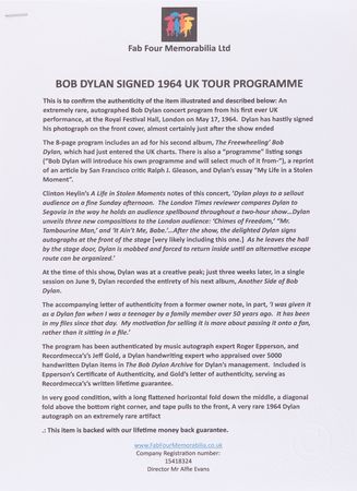 Lot #427 Bob Dylan Rare Signed 1964 London Concert Program - His 1st UK Appearance - Image 8
