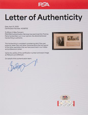 Lot #116 Thomas Paine Partial Autograph Letter on a Motion by Gouverneur Morris “for fortifying New York