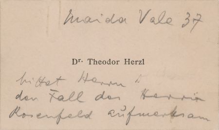 Lot #85 Theodor Herzl Autograph Note on His Personal Visitor's Card - Dated to the Fourth Zionist Congress (August 1900) - Image 1