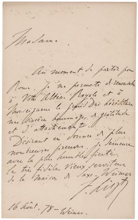Lot #399 Franz Liszt Autograph Letter Signed to a Royal Princess - Image 1