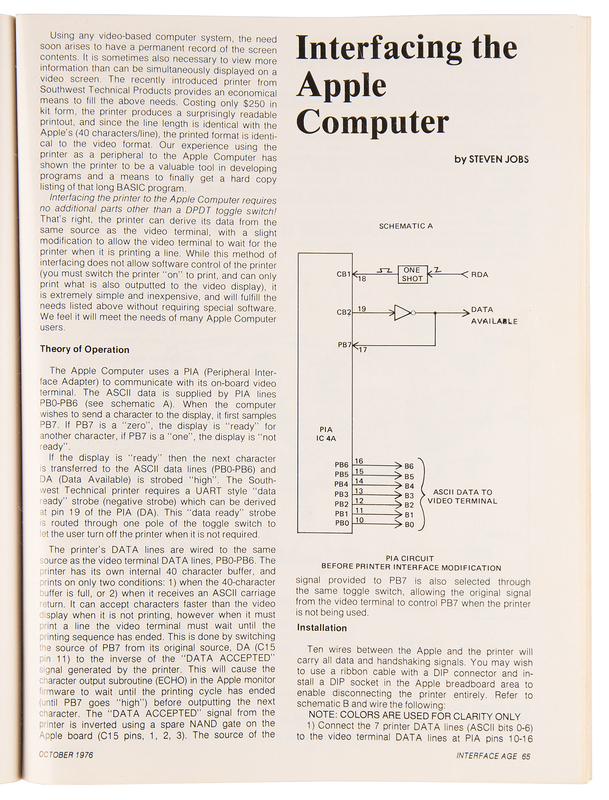 Steve Jobs: Apple-1 Ad and Article in Interface Age Magazine from