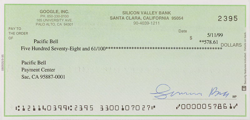 Lot 6164 Google: Larry Page Signed Check to Pacific Bell
