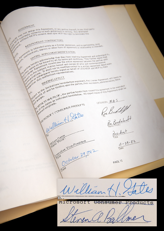 Lot 6166 Bill Gates and Steve Ballmer Signed 'Multipert' License Agreement (October 29, 1982) - An Early Precursor to Microsoft Project