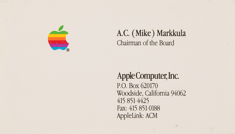 Lot 6140 Mike Markkula Apple Business Card (c. early 1990s)