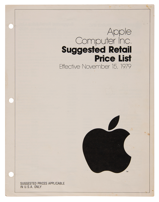 Lot 6111 Apple Computer Inc. 1979 Suggested Retail Price List