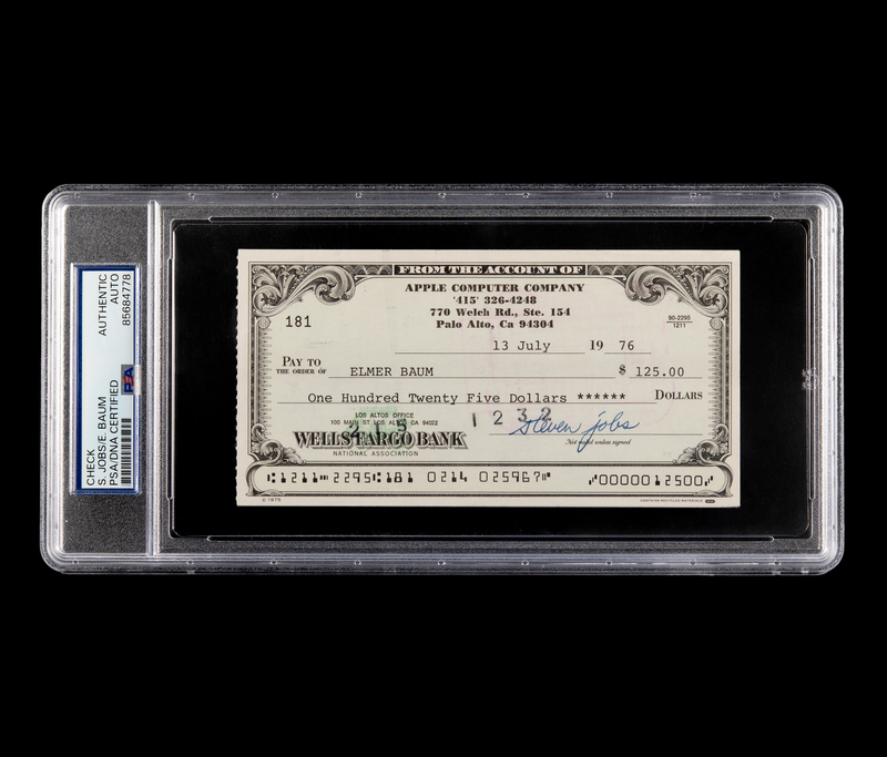 Lot 6001 Steve Jobs Signed 1976 'Apple Computer Company' Check (#181) - Payable to Apple's First Seed Investor, Elmer Baum