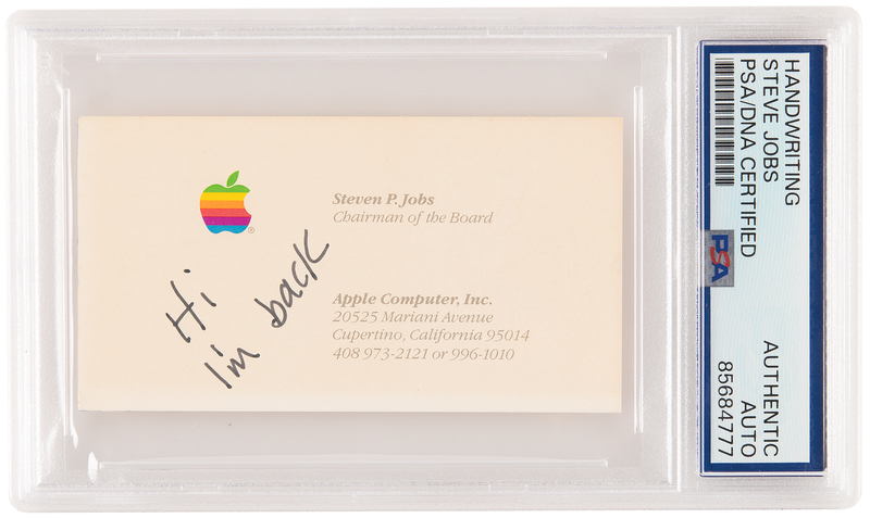 Lot 6020 Steve Jobs Personally-Owned Apple Computer Business Card, with Handwritten Note to His Father: 