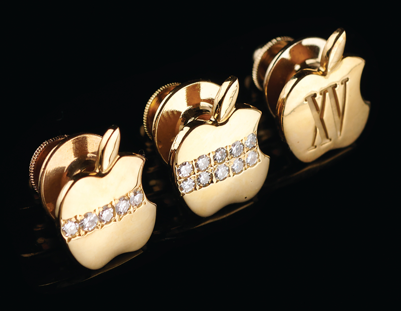 Lot 6202 Apple Computer Employee Service Award Pins (3) - 5, 10, and 15-Year Gold and Diamond Pins