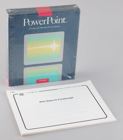 Lot #6185 Forethought: PowerPoint 1.0 Software Box (Unopened) with Forethought, Inc. Board Meeting Presentation (September 16, 1985) - 