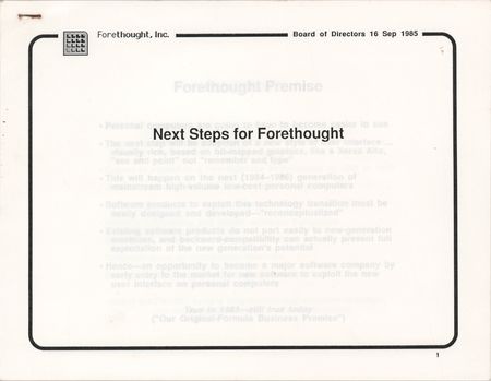 Lot #6185 Forethought: PowerPoint 1.0 Software Box (Unopened) with Forethought, Inc. Board Meeting Presentation (September 16, 1985) - 