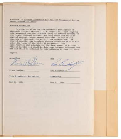 Lot #6166 Bill Gates and Steve Ballmer Signed 'Multipert' License Agreement (October 29, 1982) - An Early Precursor to Microsoft Project - Image 4