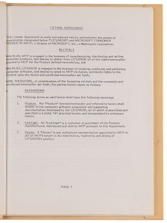 Lot #6166 Bill Gates and Steve Ballmer Signed 'Multipert' License Agreement (October 29, 1982) - An Early Precursor to Microsoft Project - Image 8