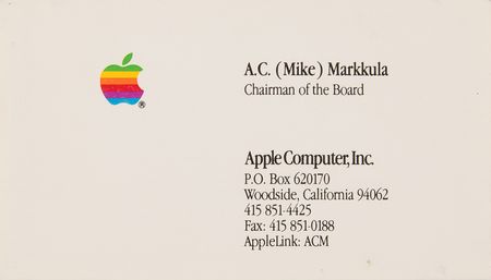 Lot #6140. Mike Markkula Apple Business Card (c. early 1990s)