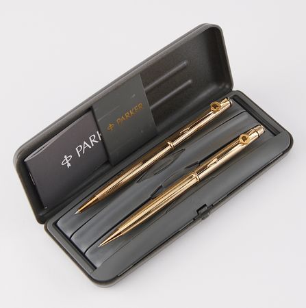 Lot #6144 Apple Sales Awards: 'High Flyer' Leather Bomber Jacket, Gold-Plated Apple/Parker Writing Set, and 