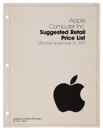 Lot #6111 Apple Computer Inc. 1979 Suggested Retail Price List - Image 1