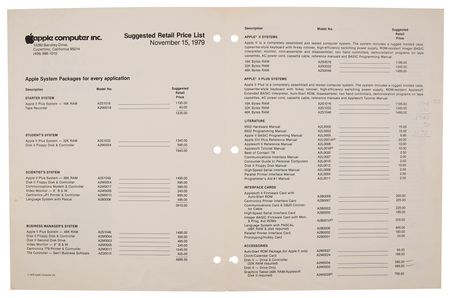 Lot #6111 Apple Computer Inc. 1979 Suggested Retail Price List - Image 2
