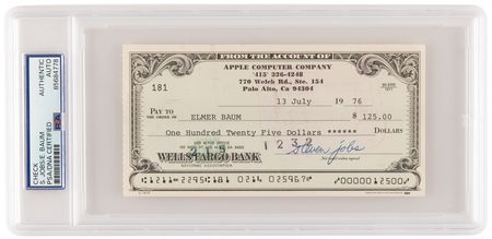 Lot #6001 Steve Jobs Signed 1976 'Apple Computer Company' Check (#181) - Payable to Apple's First Seed Investor, Elmer Baum - Image 2