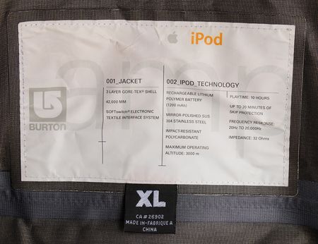 Lot #6150 Apple iPod: Burton Amp Snowboarding Jacket - Image 3