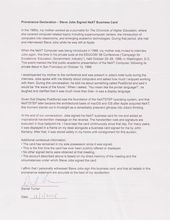 Lot #6023 Steve Jobs Signed NeXT Business Card: 