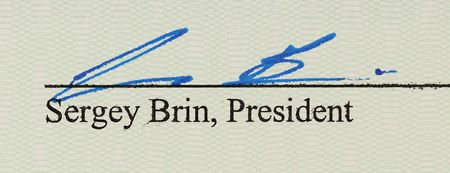 Lot #6201 Google: Sergey Brin and Larry Page Signed Stock Certificate - Image 2