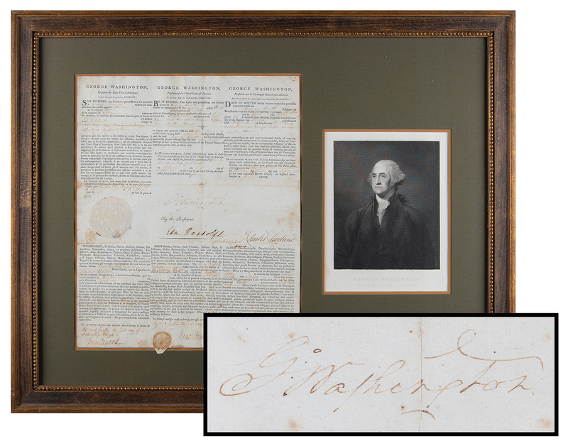 Lot 1 George Washington Document Signed as President - Three-Language Ship's Papers for a Trade Voyage