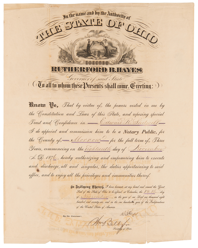 Lot 118 Rutherford B. Hayes Document Signed as President-Elect - Dated 11 Days After Winning the 1876 Presidential Election