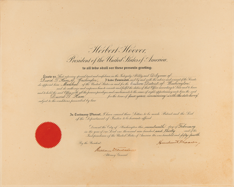 Lot 119 Herbert Hoover Document Signed as President