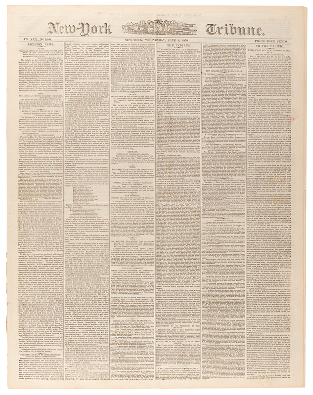 Lot 416 Red Cloud: The New-York Tribune from June 8, 1870
