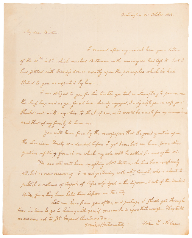 Lot 18 John Quincy Adams Autograph Letter Signed on the Louisiana Purchase: 