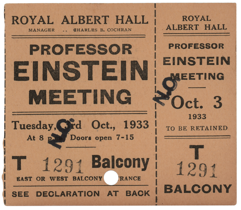 Lot 316 Albert Einstein: 1933 Royal Albert Hall Ticket Stub - His Last Public Appearance in Europe
