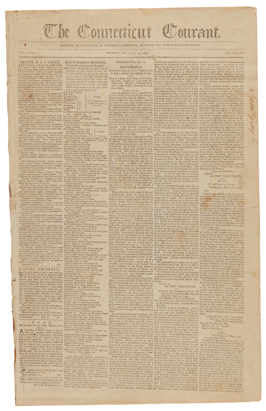 Lot 219 George Washington: The Connecticut Courant from December 23, 1799 - 