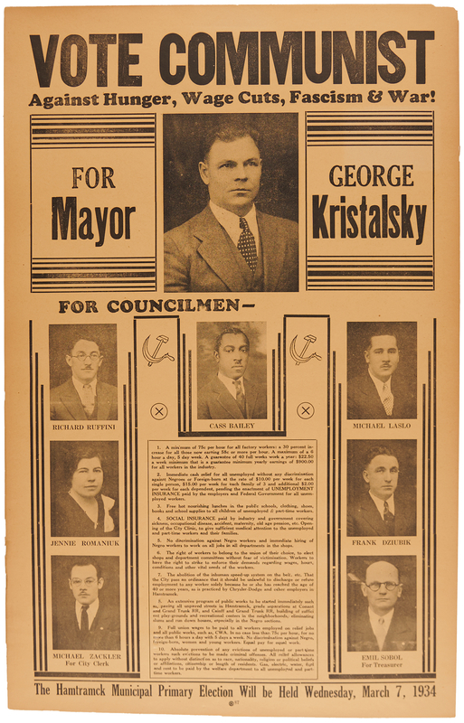 Lot 361 Communist Party: 1934 Hamtramck, Michigan, Mayoral Election Poster