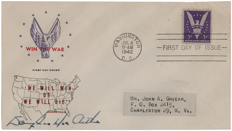 Lot 490 Douglas MacArthur Signed First Day Cover
