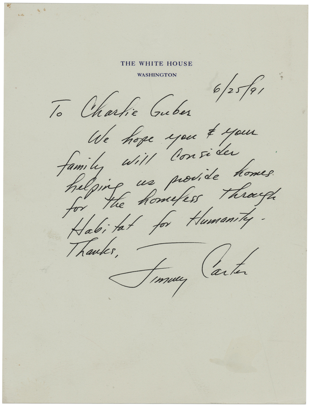 Lot 61 Jimmy Carter Autograph Letter Signed (1991) - Handwritten on His Old White House Letterhead