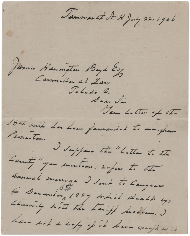 Lot 94 Grover Cleveland Autograph Letter Signed, Regarding a Letter to Congress 