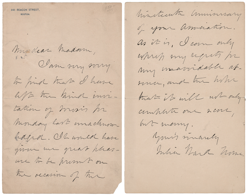 Lot 596 Julia Ward Howe Autograph Letter Signed