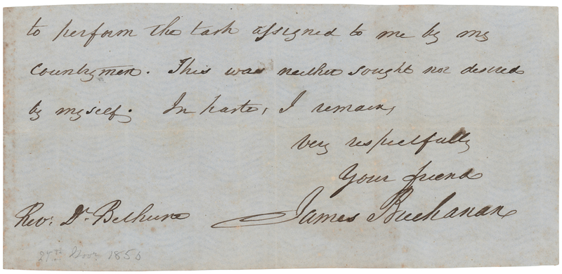 Lot 79 James Buchanan Partial Autograph Letter Signed on His Election as President: 