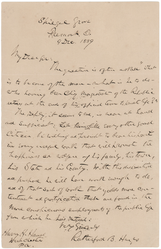 Lot 117 Rutherford B. Hayes Autograph Letter Signed on the President's Retirement: 