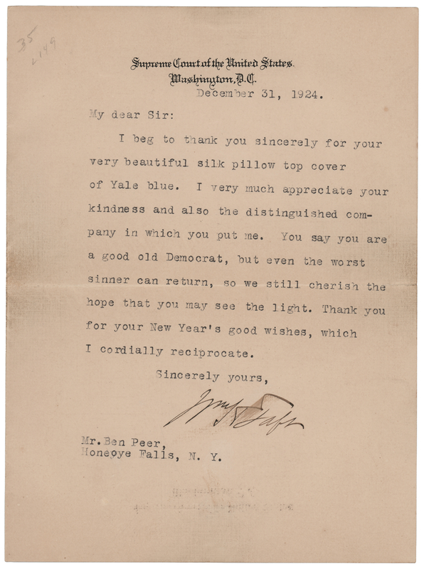 Lot 203 William H. Taft Typed Letter Signed: 