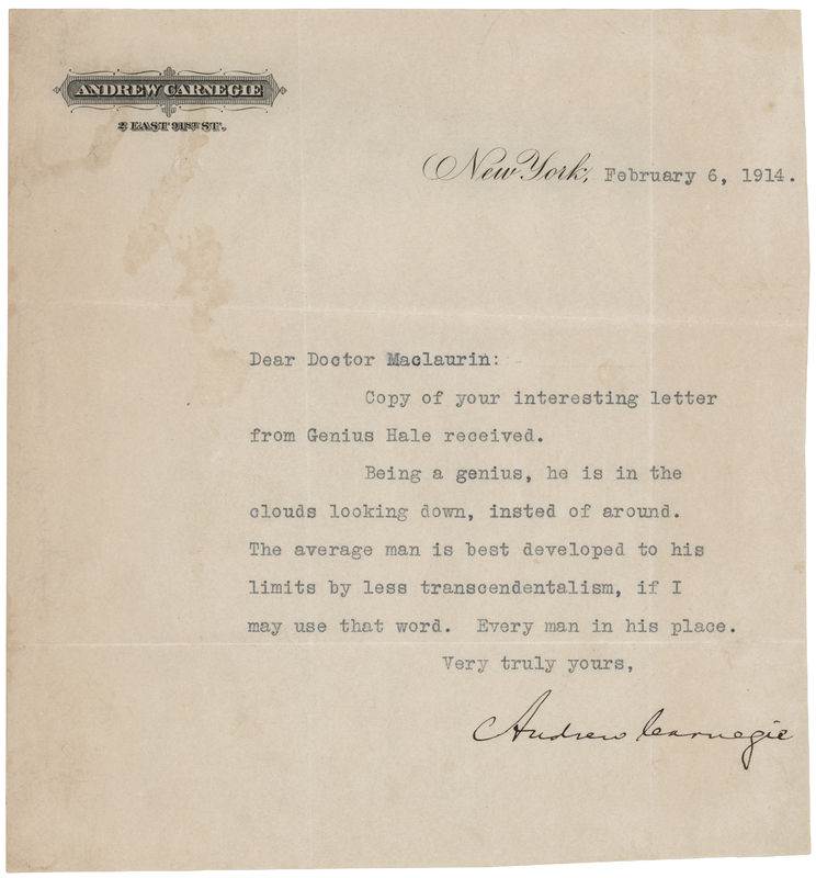 Lot 352 Andrew Carnegie Typed Letter Signed: 