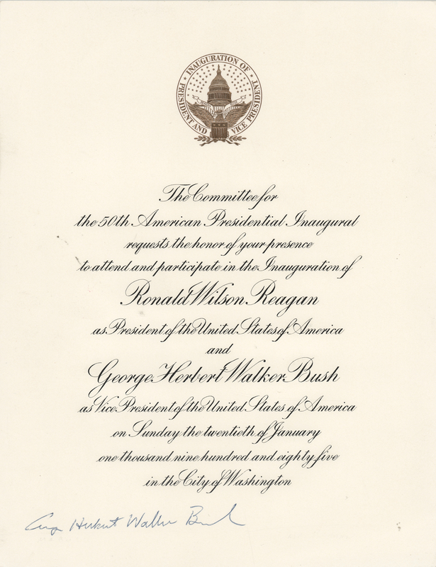 Lot 82 George Bush Signed 1985 Inauguration Invitation