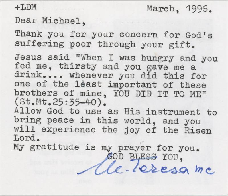 Lot 404 Mother Teresa Typed Letter Signed: 