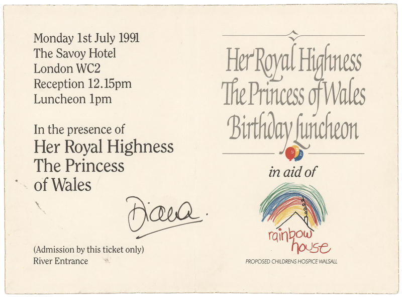 Lot 412 Princess Diana Signed Birthday Luncheon Admission Ticket