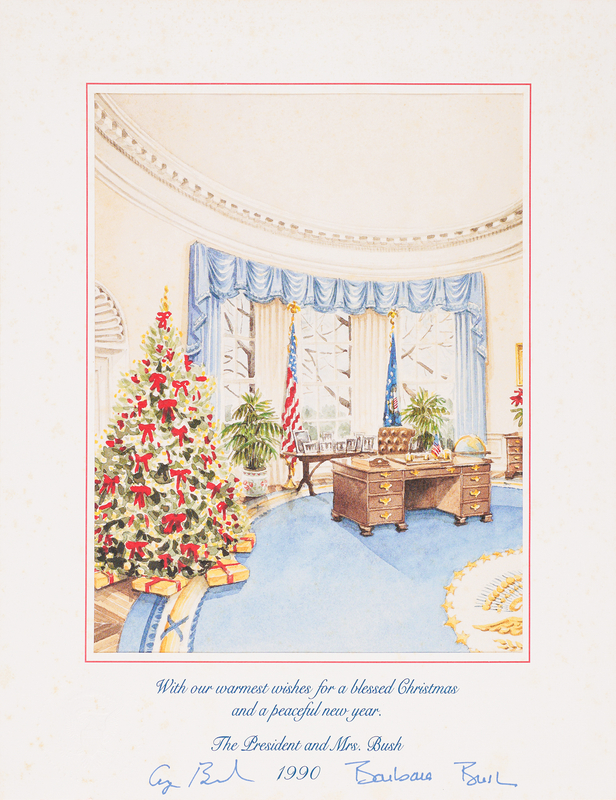 Lot 85 George and Barbara Bush Signed White House Christmas Card Print (1990)