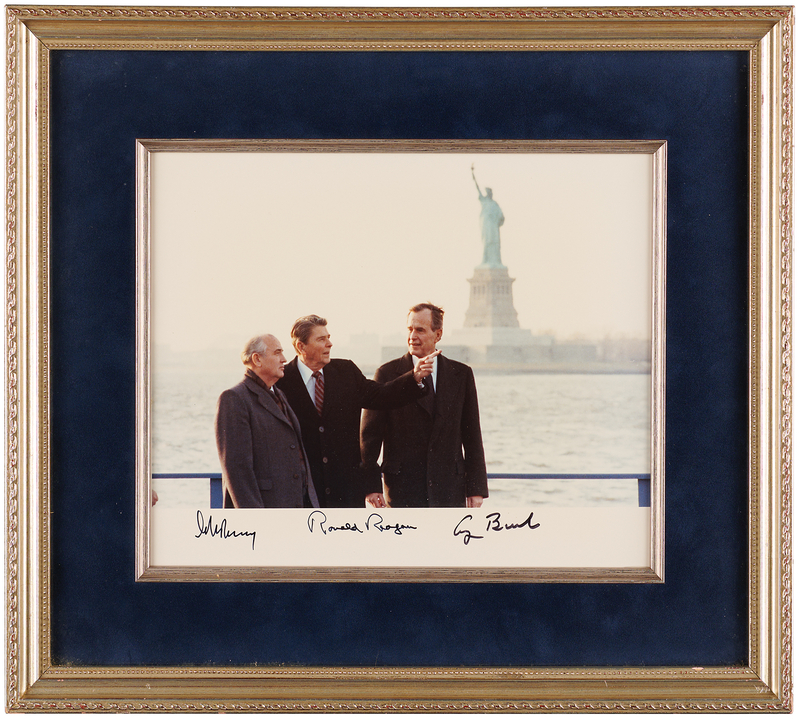 Lot 66 Ronald Reagan, George Bush, and Mikhail Gorbachev Signed Photograph