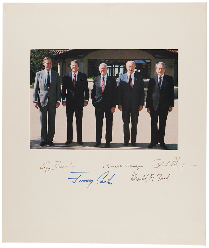 Lot 68 Five Presidents Signed Photograph - Nixon, Ford, Carter, Reagan, and Bush